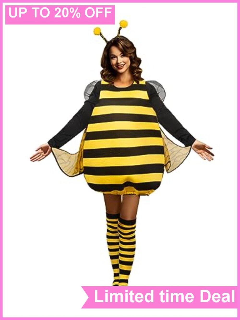 Bumble Bee Costume Set with Headband Wings Antennae Adult Halloween